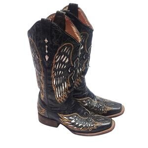 Women's Black and Brown Heeled Boots